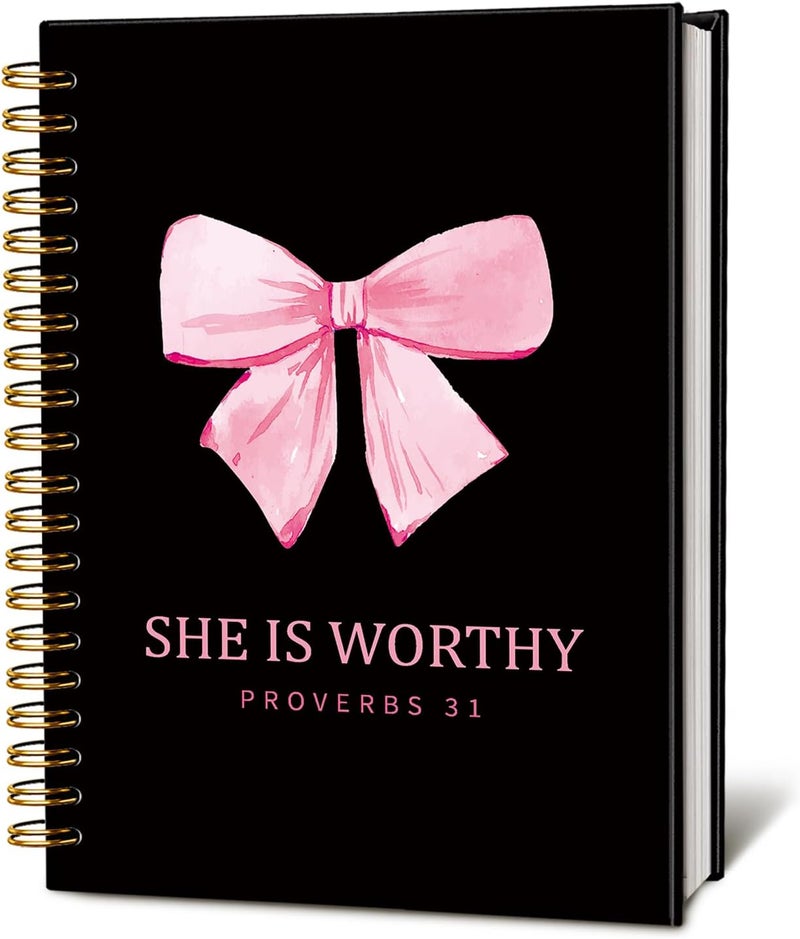 WLIANG Pink And Black Spiral Bible Notebook Journal for Women, Inspirational Christian Scripture Prayer Journal Gifts for Women Girls, Cute Preppy Bible Study Notebook for Bible Notes 5.5 x 8.3 - Image 1
